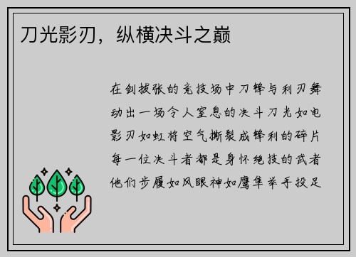刀光影刃，纵横决斗之巅
